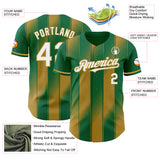 Custom Kelly Green White-Old Gold Gradient Classic Vertical Stripe Authentic Baseball Jersey
