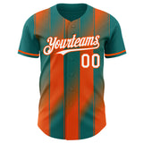 Custom Teal White-Orange Gradient Classic Vertical Stripe Authentic Baseball Jersey