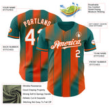 Custom Teal White-Orange Gradient Classic Vertical Stripe Authentic Baseball Jersey
