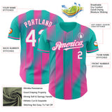 Custom Aqua White-Pink Gradient Classic Vertical Stripe Authentic Baseball Jersey