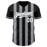 Custom Black White-Gray Classic Vertical Stripe Fluid Liquid Texture Authentic Baseball Jersey