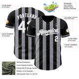 Custom Black White-Gray Classic Vertical Stripe Fluid Liquid Texture Authentic Baseball Jersey