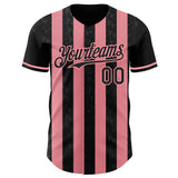 Custom Black-Medium Pink Classic Vertical Stripe Fluid Liquid Texture Authentic Baseball Jersey