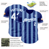 Custom Royal White-Light Blue Classic Vertical Stripe Fluid Liquid Texture Authentic Baseball Jersey