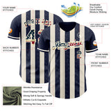 Custom Navy Vintage USA Flag Cream-Cream Classic Vertical Stripe Fluid Liquid Texture Authentic Baseball Jersey
