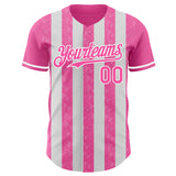 Custom Pink-White Classic Vertical Stripe Fluid Liquid Texture Authentic Baseball Jersey