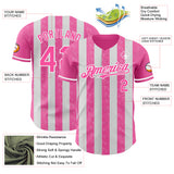 Custom Pink-White Classic Vertical Stripe Fluid Liquid Texture Authentic Baseball Jersey