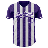 Custom Purple-White Classic Vertical Stripe Fluid Liquid Texture Authentic Baseball Jersey