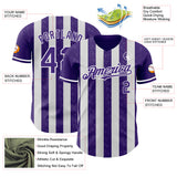 Custom Purple-White Classic Vertical Stripe Fluid Liquid Texture Authentic Baseball Jersey