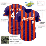 Custom Purple White-Orange Classic Vertical Stripe Fluid Liquid Texture Authentic Baseball Jersey