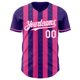 Custom Purple White-Pink Classic Vertical Stripe Fluid Liquid Texture Authentic Baseball Jersey