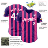 Custom Purple White-Pink Classic Vertical Stripe Fluid Liquid Texture Authentic Baseball Jersey