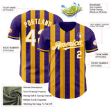 Custom Purple White-Gold Classic Vertical Stripe Fluid Liquid Texture Authentic Baseball Jersey