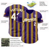 Custom Purple White-Old Gold Classic Vertical Stripe Fluid Liquid Texture Authentic Baseball Jersey