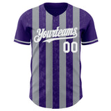 Custom Purple White-Gray Classic Vertical Stripe Fluid Liquid Texture Authentic Baseball Jersey