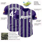Custom Purple White-Gray Classic Vertical Stripe Fluid Liquid Texture Authentic Baseball Jersey