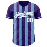 Custom Purple White-Light Blue Classic Vertical Stripe Fluid Liquid Texture Authentic Baseball Jersey