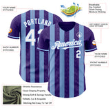 Custom Purple White-Light Blue Classic Vertical Stripe Fluid Liquid Texture Authentic Baseball Jersey