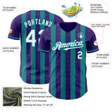 Custom Purple White-Teal Classic Vertical Stripe Fluid Liquid Texture Authentic Baseball Jersey