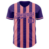Custom Purple-Medium Pink Classic Vertical Stripe Fluid Liquid Texture Authentic Baseball Jersey