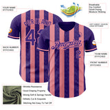 Custom Purple-Medium Pink Classic Vertical Stripe Fluid Liquid Texture Authentic Baseball Jersey