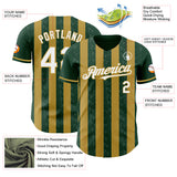 Custom Green White-Old Gold Classic Vertical Stripe Fluid Liquid Texture Authentic Baseball Jersey