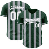 Custom Green White-Gray Classic Vertical Stripe Fluid Liquid Texture Authentic Baseball Jersey