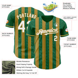 Custom Kelly Green White-Old Gold Classic Vertical Stripe Fluid Liquid Texture Authentic Baseball Jersey