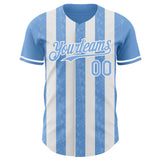 Custom Light Blue-White Classic Vertical Stripe Fluid Liquid Texture Authentic Baseball Jersey