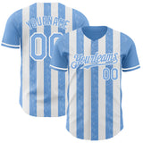Custom Light Blue-White Classic Vertical Stripe Fluid Liquid Texture Authentic Baseball Jersey