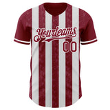 Custom Crimson-White Classic Vertical Stripe Fluid Liquid Texture Authentic Baseball Jersey