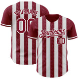 Custom Crimson-White Classic Vertical Stripe Fluid Liquid Texture Authentic Baseball Jersey
