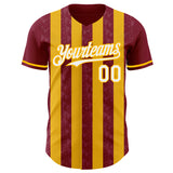 Custom Crimson White-Gold Classic Vertical Stripe Fluid Liquid Texture Authentic Baseball Jersey