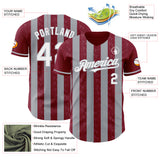 Custom Crimson White-Gray Classic Vertical Stripe Fluid Liquid Texture Authentic Baseball Jersey