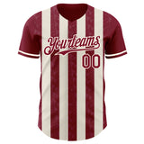 Custom Crimson Cream-Cream Classic Vertical Stripe Fluid Liquid Texture Authentic Baseball Jersey