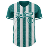 Custom Teal-White Classic Vertical Stripe Fluid Liquid Texture Authentic Baseball Jersey