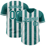 Custom Teal-White Classic Vertical Stripe Fluid Liquid Texture Authentic Baseball Jersey