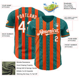 Custom Teal White-Orange Classic Vertical Stripe Fluid Liquid Texture Authentic Baseball Jersey