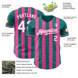 Custom Teal White-Pink Classic Vertical Stripe Fluid Liquid Texture Authentic Baseball Jersey