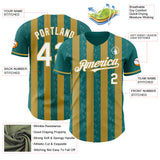 Custom Teal White-Old Gold Classic Vertical Stripe Fluid Liquid Texture Authentic Baseball Jersey