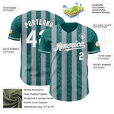 Custom Teal White-Gray Classic Vertical Stripe Fluid Liquid Texture Authentic Baseball Jersey