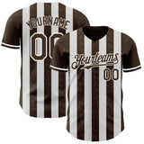 Custom Brown-White Classic Vertical Stripe Fluid Liquid Texture Authentic Baseball Jersey