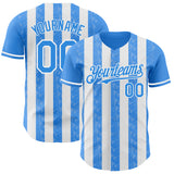 Custom Electric Blue-White Classic Vertical Stripe Fluid Liquid Texture Authentic Baseball Jersey