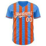 Custom Electric Blue White-Orange Classic Vertical Stripe Fluid Liquid Texture Authentic Baseball Jersey