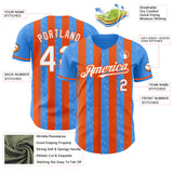 Custom Electric Blue White-Orange Classic Vertical Stripe Fluid Liquid Texture Authentic Baseball Jersey