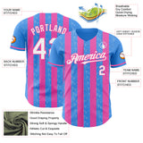 Custom Electric Blue White-Pink Classic Vertical Stripe Fluid Liquid Texture Authentic Baseball Jersey