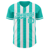 Custom Aqua-White Classic Vertical Stripe Fluid Liquid Texture Authentic Baseball Jersey