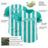 Custom Aqua-White Classic Vertical Stripe Fluid Liquid Texture Authentic Baseball Jersey