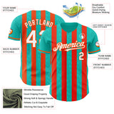Custom Aqua White-Orange Classic Vertical Stripe Fluid Liquid Texture Authentic Baseball Jersey