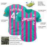 Custom Aqua White-Pink Classic Vertical Stripe Fluid Liquid Texture Authentic Baseball Jersey